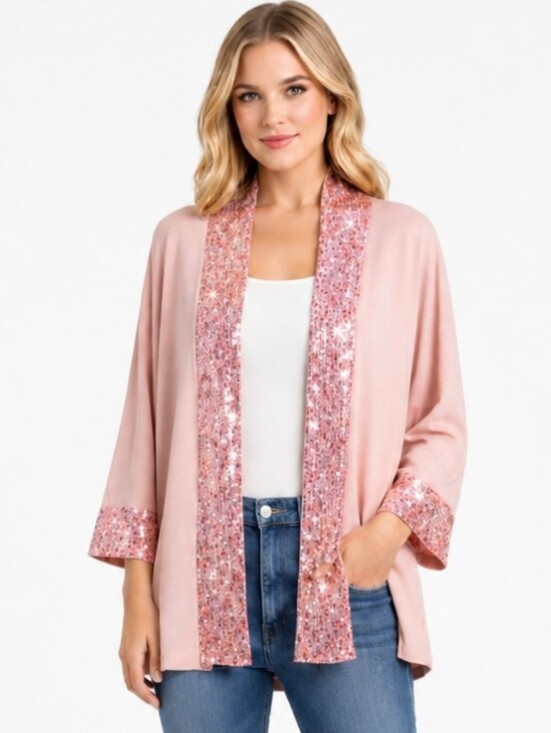 cleo Sweaters - Cleo | Blush Pink Sequin Trim Cardigan NWT
